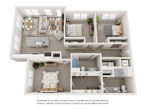 Floor plan for 3 beds, 2 baths, 1428 sqft